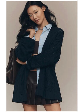 BY ANTHROPOLOGIE| CABLE-KNIT CARDIGAN SWEATER| Navy| One size|$198 Retail
